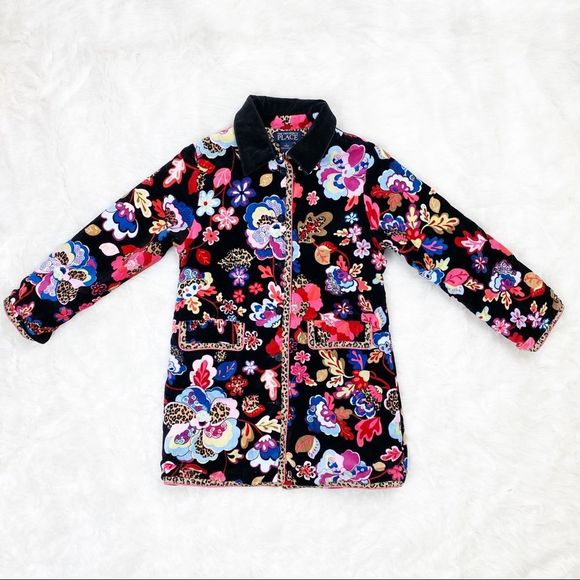 The Children's Place Other - Children’s Place Floral Leopard Velvet Coat
